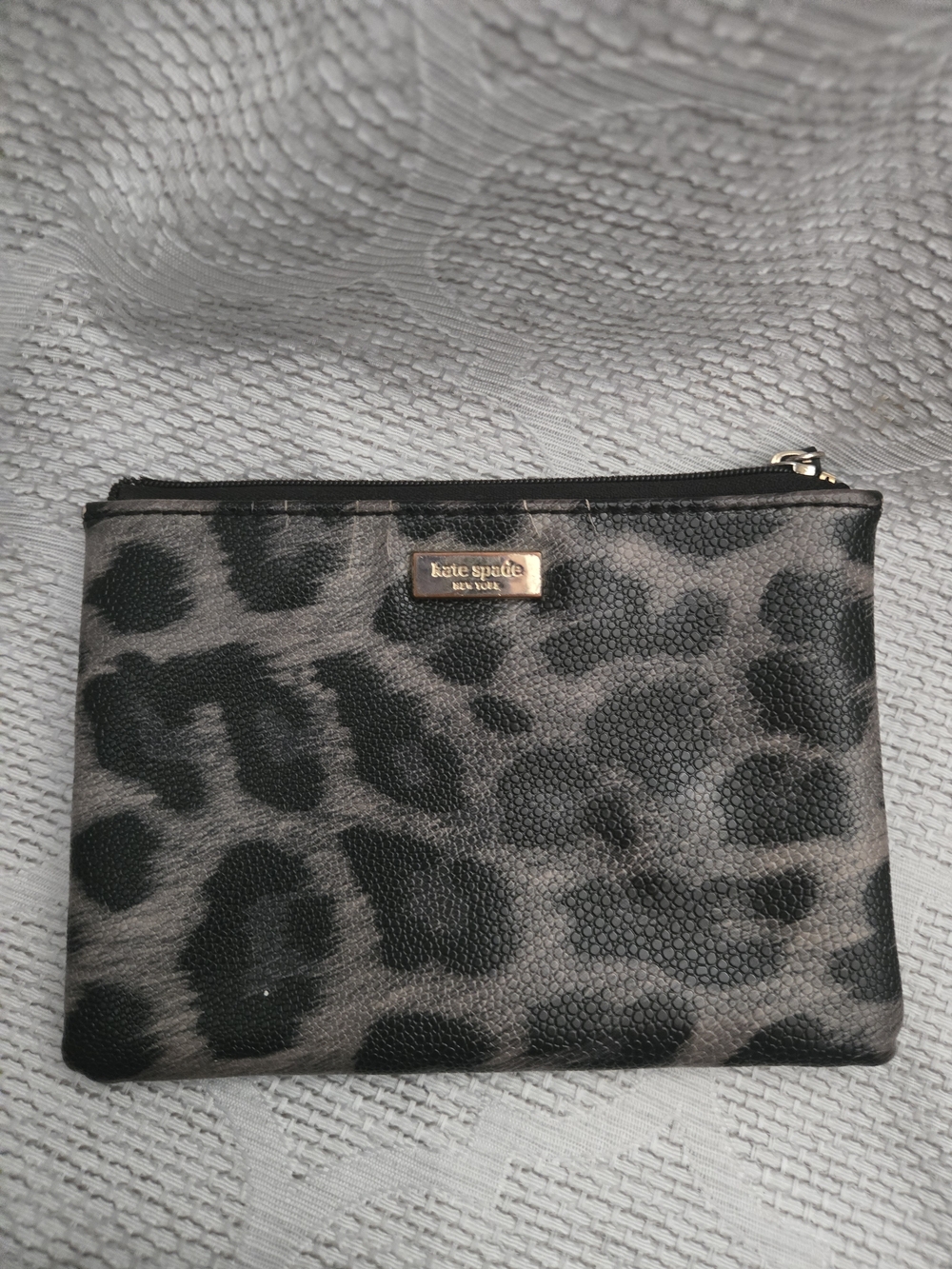 Kate Spade Gray and Black Leopard Print Wristlet Clutch